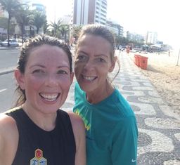 EduMais founder Diana with volunteer teacher Anna after training on Copacabana beach, Rio de Janeiro