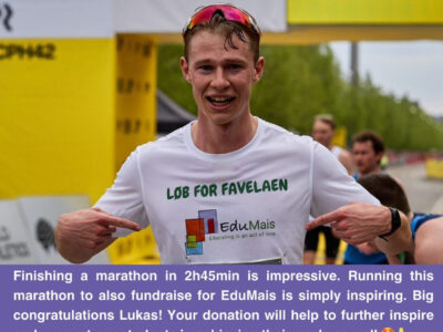 Man finishing Marathon fundraising for EduMais